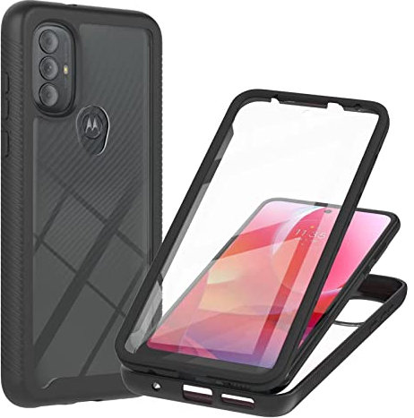 Dfjhure for Motorola Moto E20 Case and Screen Protector Full Body Shockproof Protection Cover Case tylish Bumper Transparent Back Phone Case for Motorola Moto E20- Black