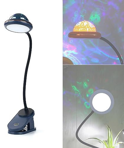 ACMHNC Klemmlampe Bett Kinder, USB Aufladbare Bettlampe Klemmleuchte kabellos LED Leselampe Bett mit Sternprojektion, Star Leselampe Buch Klemmet, Schwanenhals Nachttischlampe Touch Dimmbare, Blau