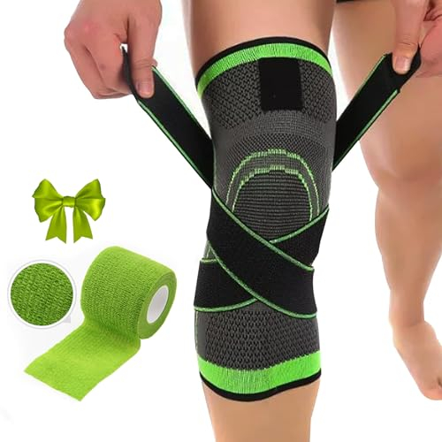 ALMIMASA Rodillera Para Menisco Y Ligamento De Compresión Gracias A Su Cinta Elástica Que Estabiliza Y Alivia La Rodilla. Rodillera Deportiva Ajustable Para Hombre Y Mujer. Incluye 1 Venda. (L)