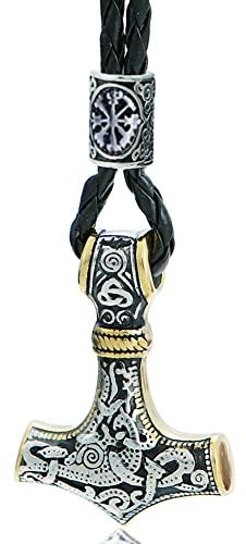 ZFSBRTL Thors Hammer Halskette, Herren Nordische Mythologie Edelstahl Mjölnir Anhänger Wikinger Vegvisir Rune Amulett Biker Schmuck Jubiläum Geburtstagsgeschenk 60Cm Kette
