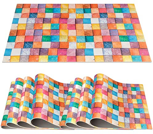 Platzset Tischset abwaschbar PVC Platzdeckchen rutschfest Tischuntersetzer Hitzebeständig Esstisch Deko für drinnen & draußen 30x45cm Mosaik Bunt 8-er Set