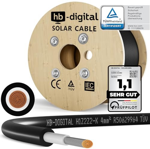 HB-DIGITAL 500m Câble solaire 4mm² Photovoltaïque H1Z2Z2-K - Certifié TÜV Rheinland - aux UV Flexible En cuivre pur 1500V Cable d'installation pour panneau solaire Alimentation en énergie sûre -Noir