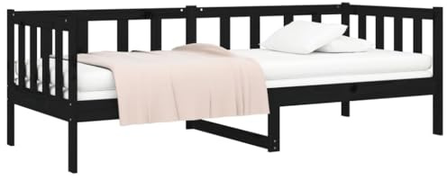 vidaXL Tagesbett Sofa Gästebett Sofabett Einzelbett Bett Bettsofa Bettgestell Holzbett Bettrahmen Schlafsofa Schwarz 90x190cm Massivholz Kiefer