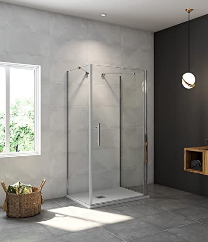 Aica Sanitär Duschkabine U-FORM Duschabtrennung U-Kabine 80x90x90cm Dusche Duschtür 6mm Nano Glas Drehtür H195cm