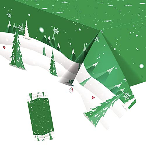 Weihnachtstischdecke,130 * 220CM Tischdecke Weihnachten Rechteckige Weihnachten Tischhussen Tischläufe Kunststoff,wasserdichte Ölbeständig Tischdecken für Party,Picknick,Geburtstags,Hochzeiten