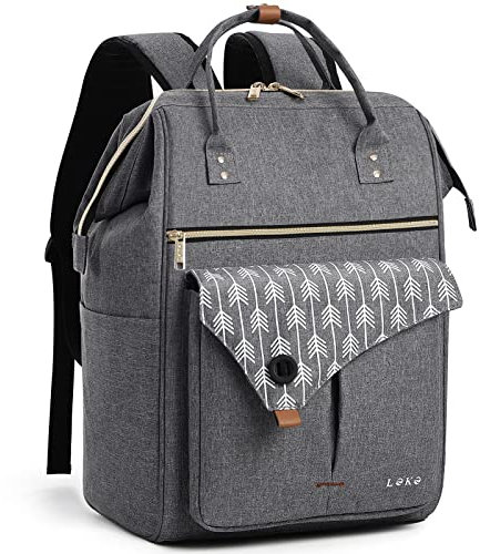 Lekesky Rucksack Damen 17.3 Zoll Laptop Rucksack Schulrucksack Arbeitsrucksack Daypack mit Anti Diebstahl Tasche für Schule Uni Reisen Arbeit, Grau