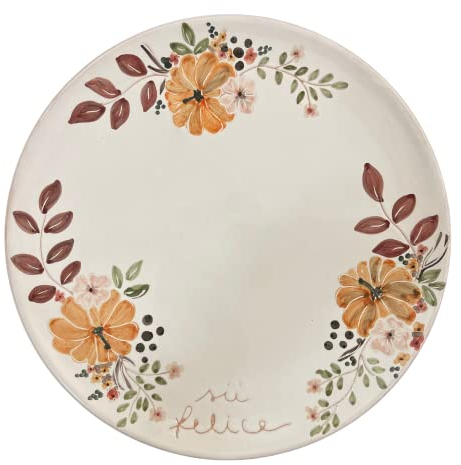 Amarcord La Romagna Plato de pizza de cerámica hecho y pintado a mano con calabazas y flores con inscripción Sii Felice