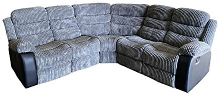 Luxury Life Roma Jumbo Cord Fabric Corner Recliner Sofa Suite Set 3+2 Seater with Cupholders (Grey, Corner Suite (2c2))
