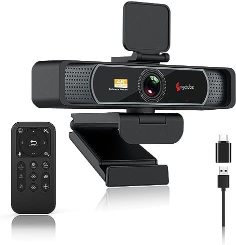 Angetube Webcam 4K - Cámara USB Ultra HD con Cubierta de privacidad y Control Remoto, micrófonos de Doble reducción de Ruido, con Adaptador USB-C, Plug-and-Play, Adecuada para Win/Mac/PC/portátiles