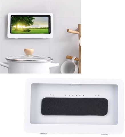 Cyrank Dusche Telefon Halter, TV Telefon Stand Dusche Tablet Halter wasserdichte Badezimmer Handy Shell wasserdichte Anti Nebel Touchscreen Dusche Telefon Halter für Küche(Weiß)