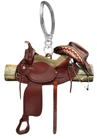 Maodom Porte-clés en forme de selle - Cheval d'équitation - En acrylique plat - Marron - Wild West - Décoration de voiture