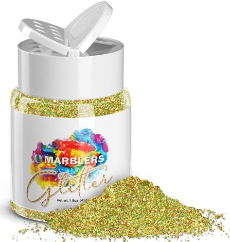 MARBLERS Holographic Glitter [Holo Olive Gold] 1.5oz (42g) | Fine | Non-Toxic, Vegan, Cruelty-Free | Face, Body, Eyeshadow, Hair, Festival, Party Makeup | Nail Art, Polish | Resin, Tumbler, Candle