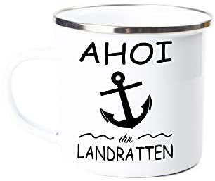 Tasse - Ahoi Ihr Landratten - Emaille (Silber)