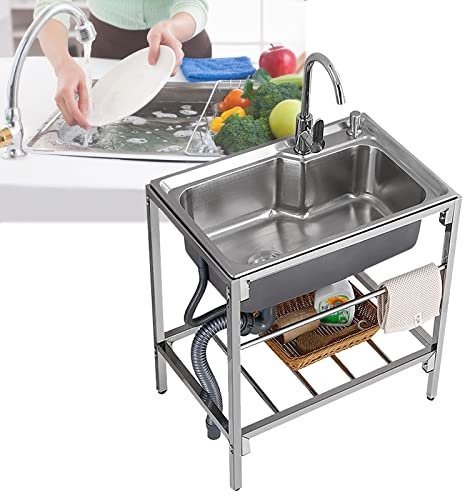 Edelstahlspüle Spülbecken, Spültisch Mit Armatur, Outdoor Küche Garten, Freestanding Stainless Steel Sink, Spülenschrank Mit Spüle Armatur, Miniküche Singleküche Mobiles Camping Waschbecken
