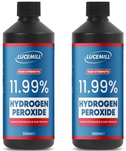 Lucemill Hydrogen Peroxide 11.99% Food Grade I 2 x 500ml I Liquid Hydrogen Peroxide Food Grade I Unstabilised I Eco Friendly I Additive Free