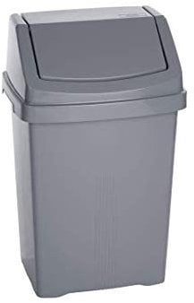 High Grade Plastic 25L Swing Bin Under Kitchen Cabinet Dustbin Storage Bin Waste Rubbish Compost Bin For Kitchen, Office, Garden - Silver.