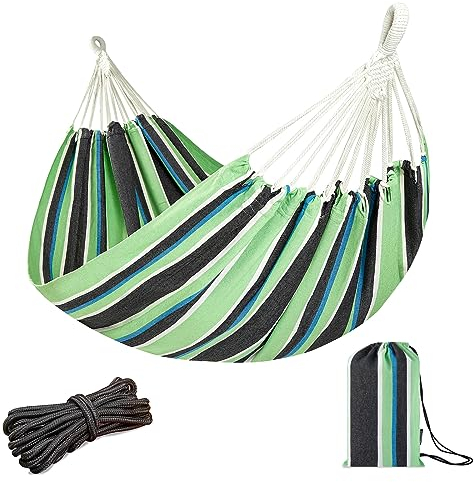 JoyView Brasilianische Doppel-Hängematte mit hängenden Seilen, extra groß, 220 x 150 cm, tragbare Baumwoll-Hängematte für Terrasse, Hinterhof, Veranda, 204 kg Tragkraft, perfekt für Outdoor/Indoor –