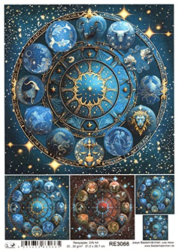 Josys Bastelmärchen Reispapier A4 Strohs. Tierkreiszeichen Zodiac Mystik Fantasy Sternzeichen RE3066