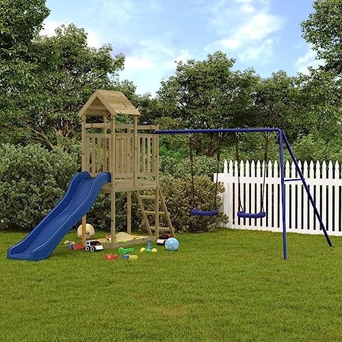 Homgoday Spielturm Klettergerüst für Kinder mift Rutsche mit 2 Schaukel und Kletterleiter Kinder Kletterturm mit Sandkasten Stelzenhaus für den Garten Imprägniertes Kiefernholz