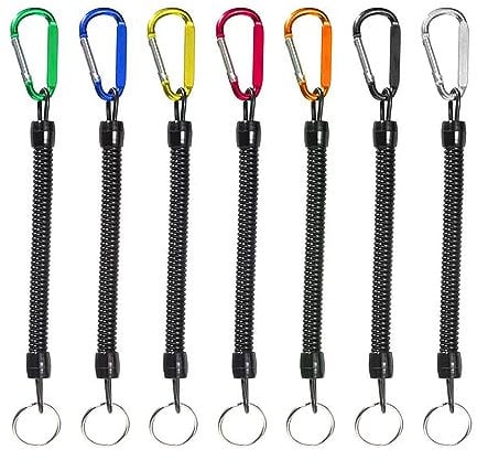 Lot de 7 porte-clés extensibles en spirale, porte-clés rétractables, porte-clés antivol avec cordon élastique, porte-clés à ressort pour l'alpinisme, l'escalade, la randonnée