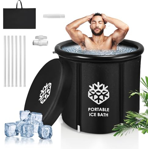 WildFun Baignoire gonflable pour adulte, 376L Baignoire Pliable Extérieure avec Couvercle Portable Ice Bath Tub Bain de Glace baignoire de douche Autonome Piscine Plongeante