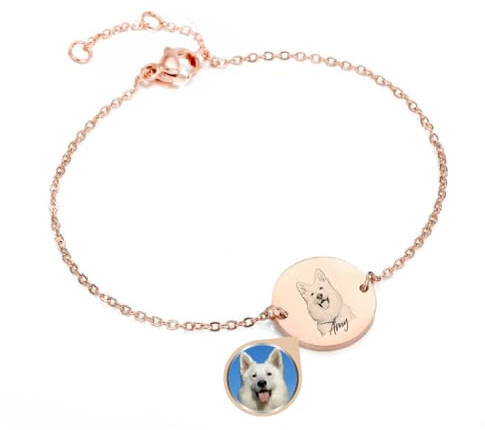 Personalisierte Tierarmband mit individueller Text und Bild graviertes Armband - Einzigartiges Andenken für Hunde, Katzen, Pferde und mehr! (Roségold)