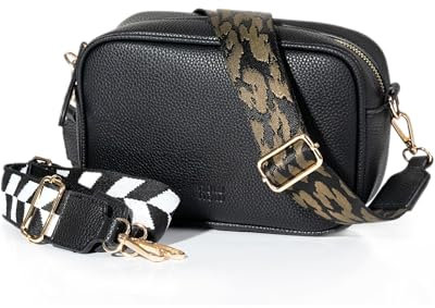 nownow® Umhängetasche Damen Klein - mit 2 Breiten Schultergurten zum Wechseln - Damen Handtasche Schwarz - Brusttasche Damen - Crossbody Bag mit Breitem Gurt - Die vielseitige Bauchtasche!