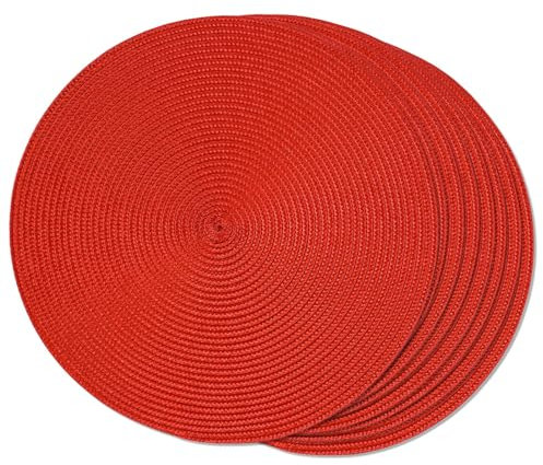 FunWheat Lot de 8 sets de table ronds tressés pour table de salle à manger, lavables, antidérapants, 38,1 cm (rouge, 8 pièces)