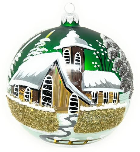 Grüne Kapelle, Weihnachtsdekoration, polnische geblasene Glaskugel, handbemalt, große Kugel, 150 mm, ewiger Glaube, Ornament