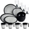 Melamin Geschirr Set für 4 Personen Grau Granit-Optik 20 Teile - mit Stapeltassen und grauen Trinkgläsern 410 ml - Campinggeschirr Geschirrset Tafelgeschirr - Spülmaschinengeeignet Outdoor Camping
