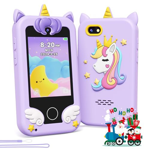 Kikapabi Kids Phone for kid with Dual Camera, Toddler Educationl Kids Smart Phone for Age 3-8, Unicorn Travel Toys for Christmas Birthday Gifts for 3 4 5 6 7 8 Years Old Girls (Purple)