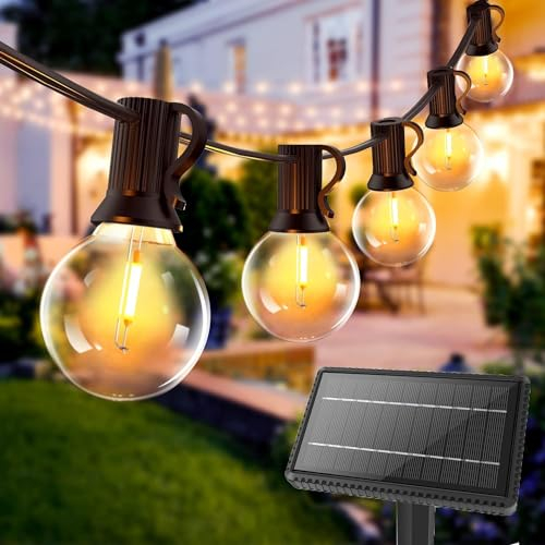 GHUSTAR Solar Lichterkette Aussen Glühbirnen- 10M Lichterkette Außen Solar Wetterfest mit 15+1 G40 LED IP65 Wasserdich 4 Modi Outdoor Solarlichterkette für Balkon Garten Deko Camping [Energieklasse E]