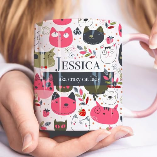 The Whistling Wren Personalised Crazy CAT Lady Cat Mug, Personalised Mug, Cat Lover Gift for Her, Cat Gift for Her, Sister Mum Daughter Birthday Gift