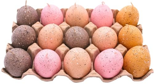 Dekohelden24 Set di 15 candele a forma di uovo di Pasqua, con uova di Pasqua, colori pastello rosa, dimensioni: 6,5 x 4 cm, confezione da 15 pezzi