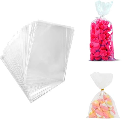 Acan Tradineur - 6 Paquetes de 36 Bolsas Transparentes de plástico para Caramelos, Envolver Galletas, chuches, Fiestas, cumpleaños, Regalos (Total 216 Bolsas - 10 x 20 cm)