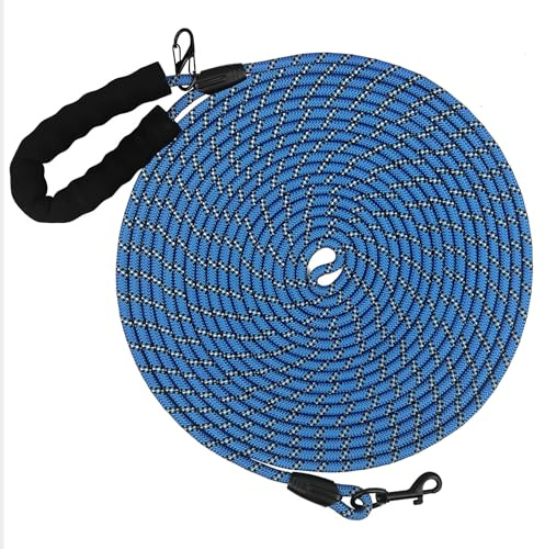 Training Lead for Dogs With Comfortable Handle - 10M/20M/30M Long Line Nylon Reflective for Hiking, Camping, Walking (Blue, 10M/33FT)