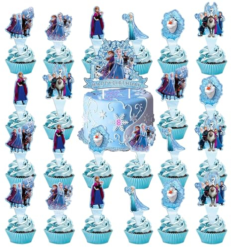 Cupcake Topper 25 Stück,Anna und ElsaCake Topper,Frozen Geburtstagsdeko Mädchen Cake Topper,Frozen Geburtstagsdeko,Cupcake Muffin Deko für Mädchen,Geeignet für Kindergeburtstage