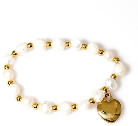 OZ Jewels 18K PVD Vergoldet Armband für Frauen - Unregelmäßige Perlen Herz Armband, Trendy für Frauen Edelstahlschmuck (Herz)