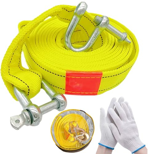 Corde de remorquage, Sangle Voiture, 4 m, 5 tonnes, avec 2 gants, 2 anneaux de sécurité en forme de U, avec sac de rangement, Sangle