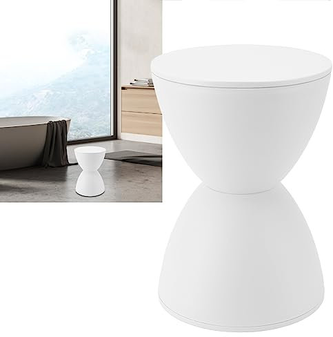 Tabouret moderne en forme de sablier en plastique de style nordique pour salle de bain et vestiaire (blanc)