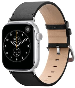 Woodcessories Lederarmband Kompatibel mit Apple Watch Armband 42mm 41mm 40mm, Leder Schwarz Vegan für iWatch SE Ultra 2 Series 1-10 | Veganes Leder aus Aloe Vera