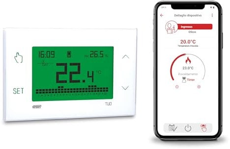 VEMER VE795800 TUO 4G - Termostato 4G-LTE con SIM Dati Inclusa, Cronotermostato Smart con APP, Configurazione Veloce con Bluetooth, Programmazione Settimanale per Caldaia, Alimentazione 230V, Bianco