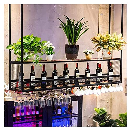 JKJZSALJ Portabottiglie Sospeso con Portabicchieri E Ripiano, Portabottiglie Sospeso, Portabicchieri Sospeso in Ferro Battuto E Legno Massello, Appendiabiti Decorativo per Mobile,60cm*30cm