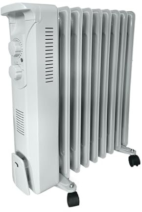 Oil Filled Radiator 9 Fin Portable Electric Heater 2000W with Adjustable Thermostat 3 Heat Settings Wheels Free Standing Safety Cut-Off for Home Office Room (White)