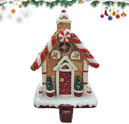 demaxiyad Gingerbread Village - Supporto per calze di Natale, decorazione in resina, decorazione per feste in stile cartone animato, decorazione per casa, caminetto, ingresso