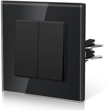 BSEED Interrupteur Mural, Interrupteur Va Et Vient Avec Griffes, Verre Interrupteur Lampe De Chevet, 2 Gang 2 Way, 86mm, Noir