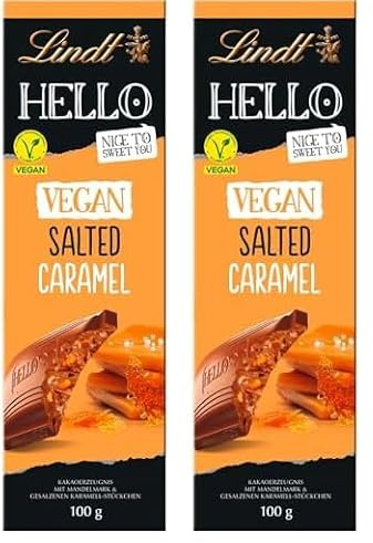 Lindt Schokolade HELLO Tafel Vegan Salted Caramel | 100 g Tafel | Vegan mit Kakao, Mandelmark, Karamellzucker und einem Hauch von Salz | Schokoladengeschenk (Packung mit 2)