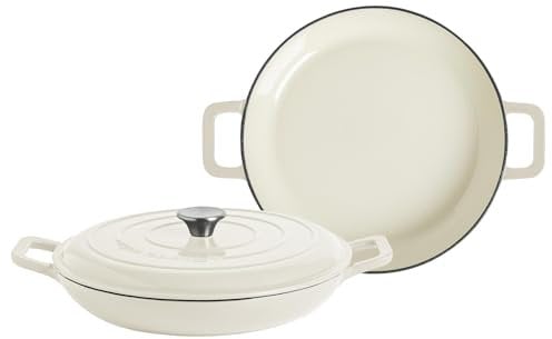 Argon Tableware 2.3L Shallow Cast Iron Casserole Dishes with Self-Basting Lids - Pebble Gloss - 2x Induction Hob Cooking 2.43QT Dutch Oven Bread Baking Serving Roasting Stew Stock Pot Cookware Pan