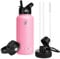 OcTecho Insulated Water Bottles 1L,Stainless Steel Water Bottle, Flasks Water Bottles with Straw, Double Vacuum Metal Water Bottles for 12h Hot & 24h Cold Drinks, 2 Leakproof Lids, BPA Free-Pink