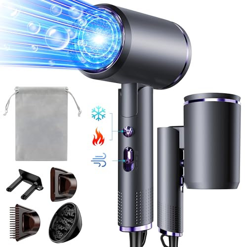 Luckice Föhn AC Motor 2400W Klappbar Ionen Haartrockner,Profi Fön Reisefön mit Heiß-/Kalttaste, 3 Heiz, Schnelltrocknen Hair Dryer,Salon Haarföhn mit Diffusor & Aufbewahrungstasche (Einfarbig Grau)